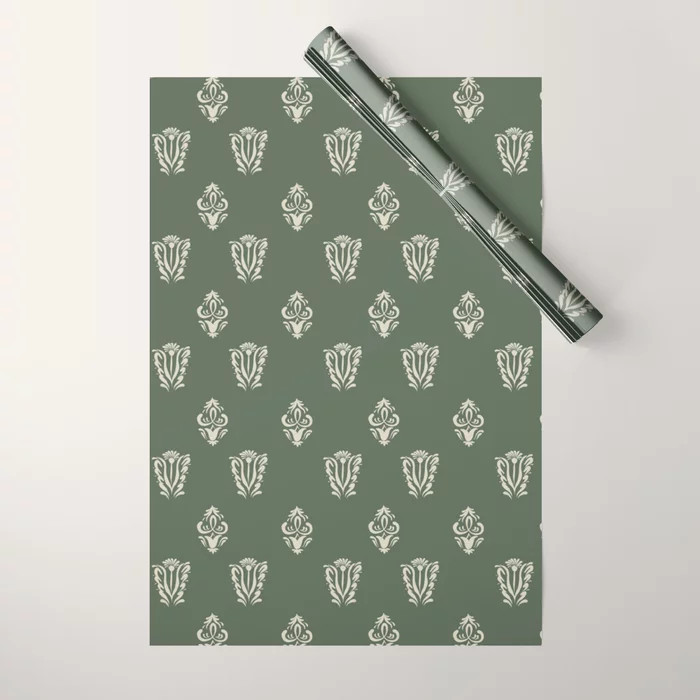 Sage Damask Pattern Wrapping Paper | Society6