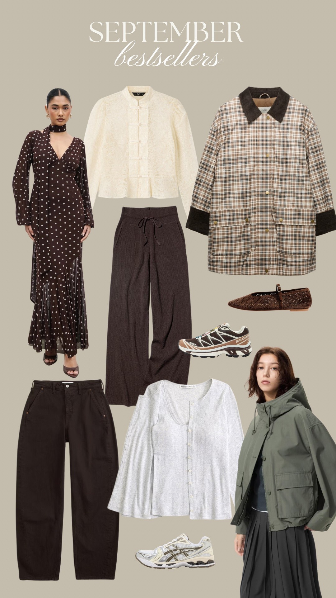 September bestsellers featuring peplum blouse, utility jacket, cardigan set, ribbed trousers, high rise barrel jean, tabi brown suede shoes, maxi dress, asics and salomon trainers🤍

#LTKautumn #LTKuk