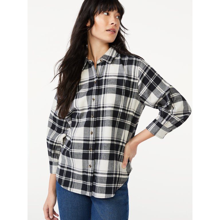 Free Assembly Women's Button-Down Top with ¾ Blouson Sleeves | Walmart (US)