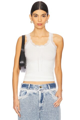 Tanner Fletcher Flo Lace Trim Tank Top in White from Revolve.com | Revolve Clothing (Global)
