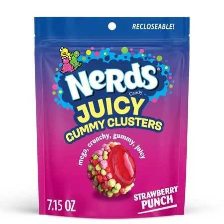 NERDS Juicy Gummy Clusters, Strawberry Punch, Juicy and Gummy Candy, for Snacking and Sharing, 7.15 oz Stand Up Bag | Walmart (US)