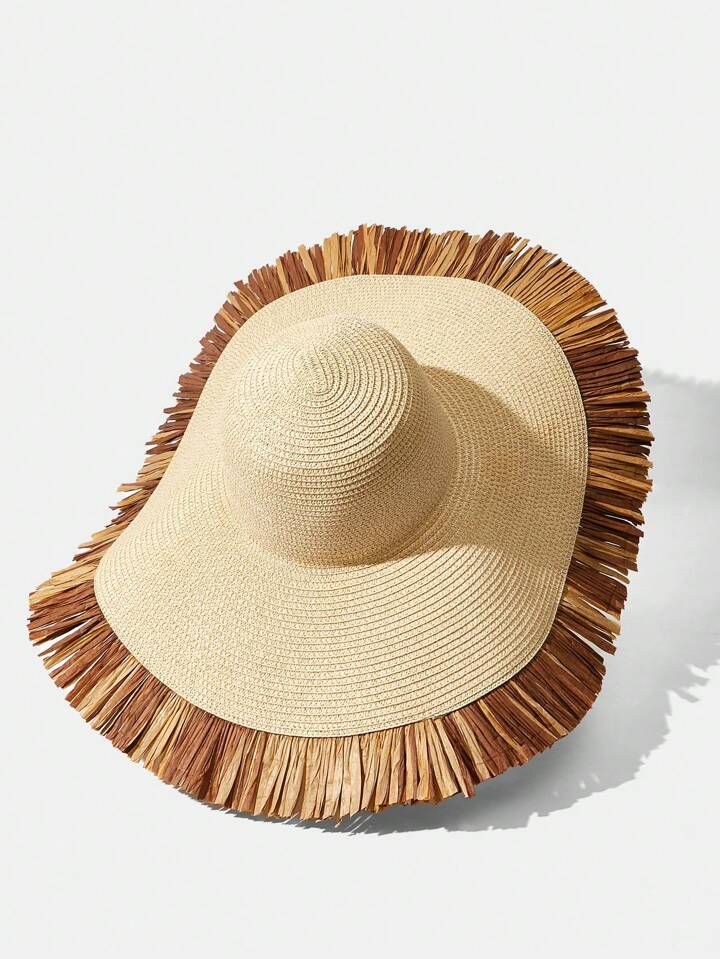 SHEIN VCAY Ladies' Vacation Straw Hat With Tassel Trim, Suitable For Summer | SHEIN