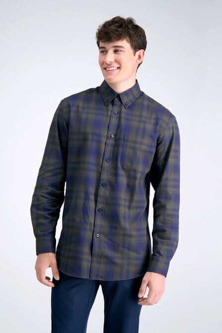 Long Sleeve Brushed Cotton Plaid Shirt | Haggar.com