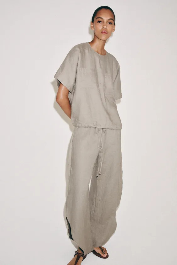 100% LINEN TROUSERS WITH VENTS ZW COLLECTION | Zara UK