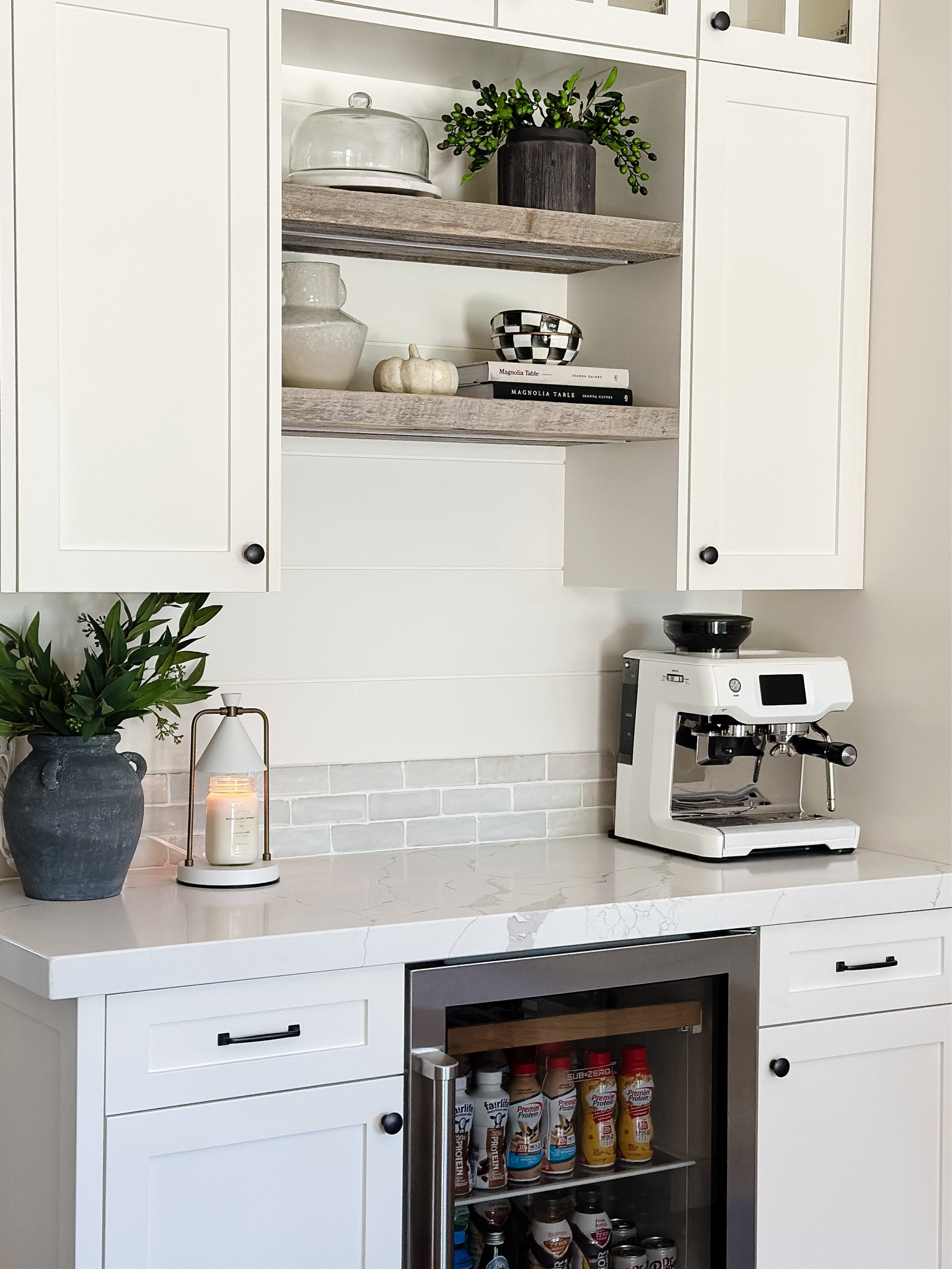 Simple kitchen shelf styling for fall

Espresso Machine is in a pearl white.  

#LTKStyleTip #LTKSeasonal #LTKHome