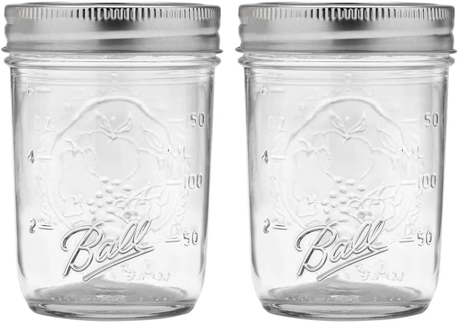 Ball Regular Mouth Mason Jars with Lids & Bands, Half Pint, 8-oz (2-Pack) | Amazon (US)