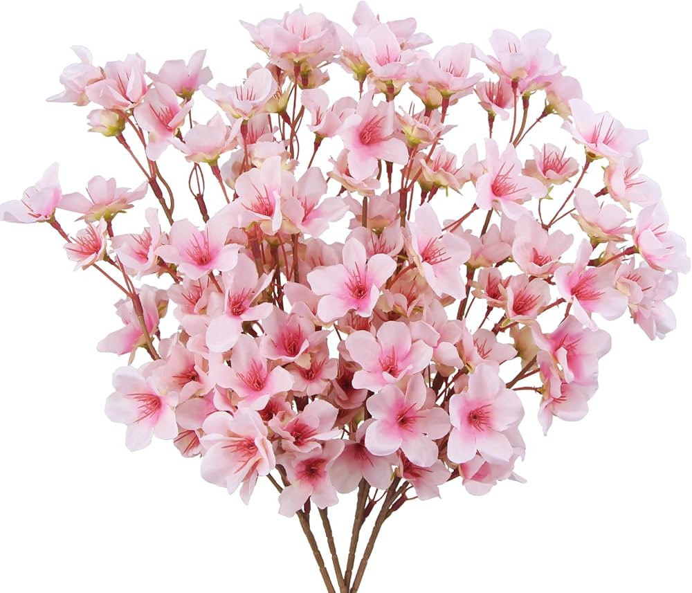 4 Pcs Artificial Cherry Blossom Flowers Faux Cherry Blossom Branches Pink Silk Peach Flowers Bulk... | Amazon (US)