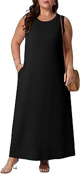 OLRIK Plus Size Maxi Dress for Women Summer Casual Sleeveless Long Sundress with Pockets Elegant ... | Amazon (US)