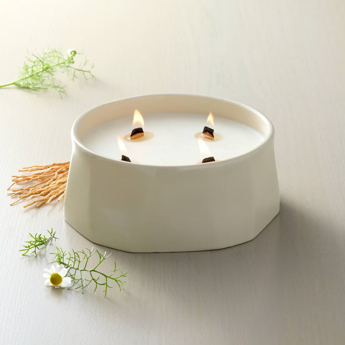 4 Wick Large Faceted Ceramic Jar Candle Cream 21oz - Hearth & Hand™ with Magnolia | Target