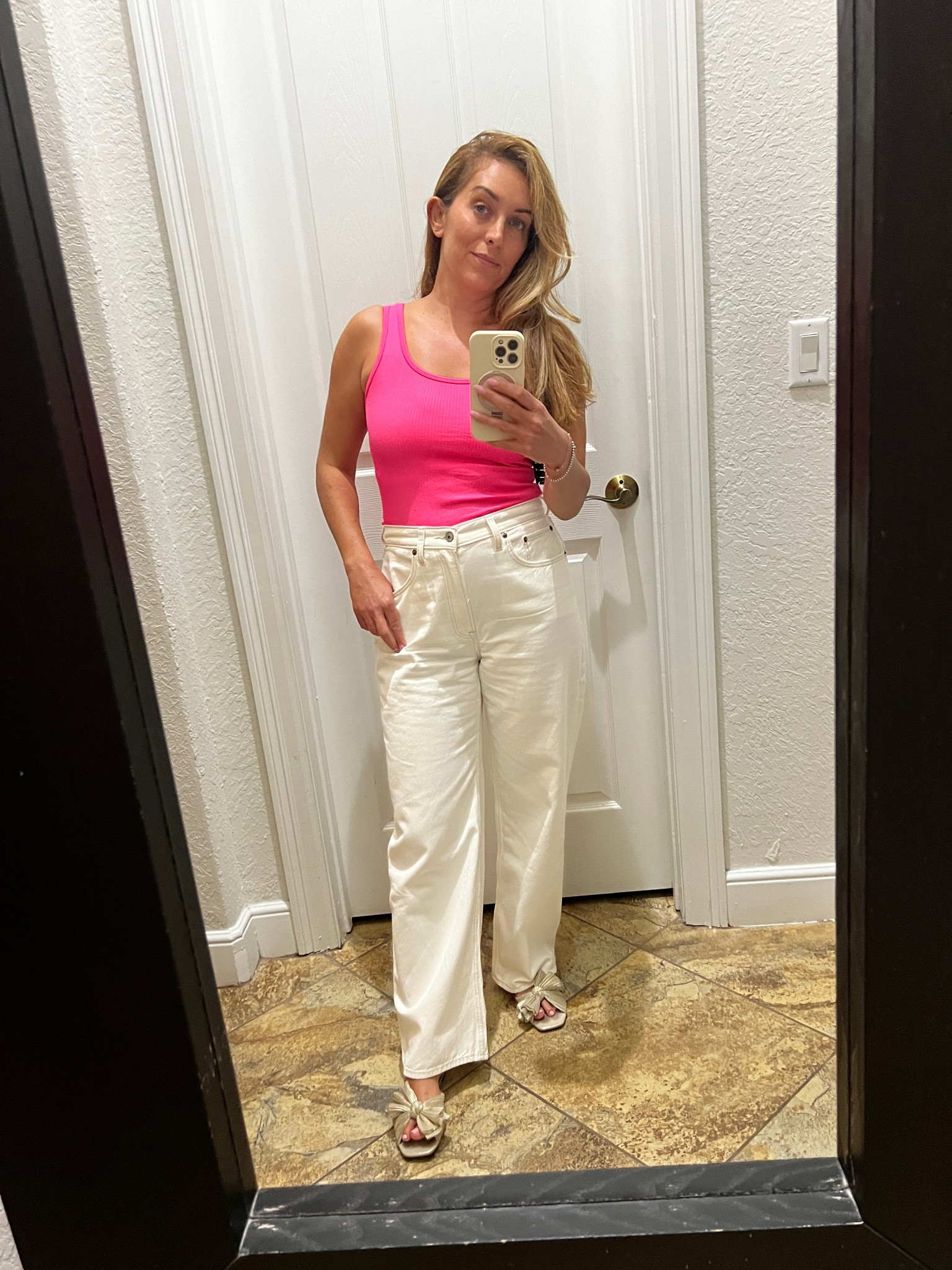 Perfect time to take advantage of white denim sales with Labor Day just around the corner. I snagged mine from Abercrombie!! Plus they’re an additional 15% off! I chose a casual target top to go with it. Obsessing over my Loeffler Randall slides, bc they go with everything! I tagged the dupes for ya! Easy breezy weekday outfit! 

#LTKStyleTip #LTKFallSale