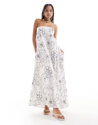 ASOS DESIGN clean bandeau maxi dress in black and white floral sketchy print | ASOS (Global)