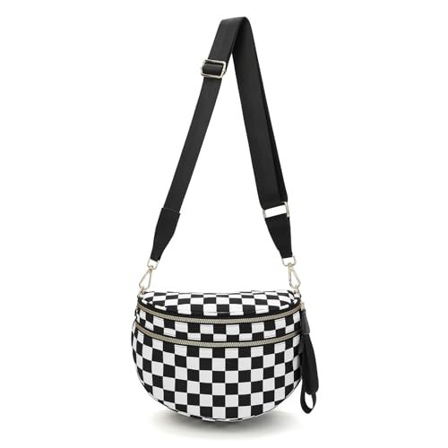 NLIEOPDA Checkered Black and White Crossbody Bag for Women, Belt Bag Fanny Pack witn Adjustable Shoulder Strap (Black and White Checkered) | Amazon (US)
