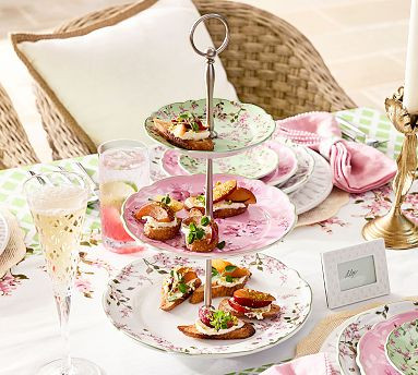 Monique Lhuillier Garden Trellis Porcelain Tiered Stand | Pottery Barn (US)