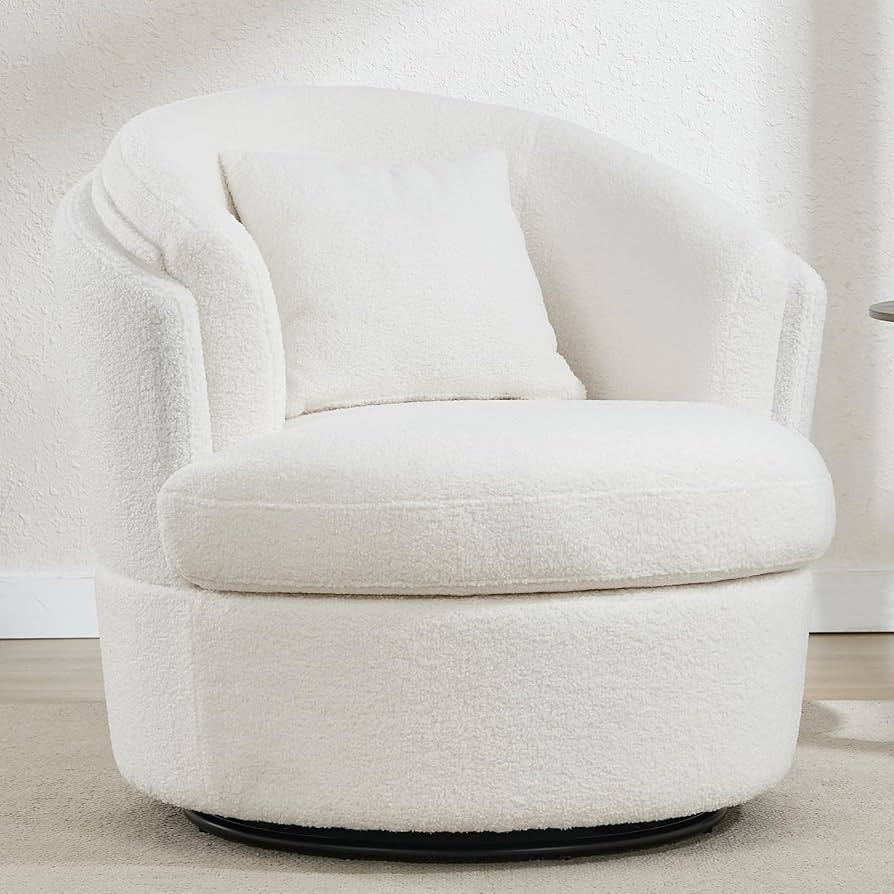 Boucle Swivel Accent Chair, Widened Round Barrel Chair with Pillow | Amazon (US)
