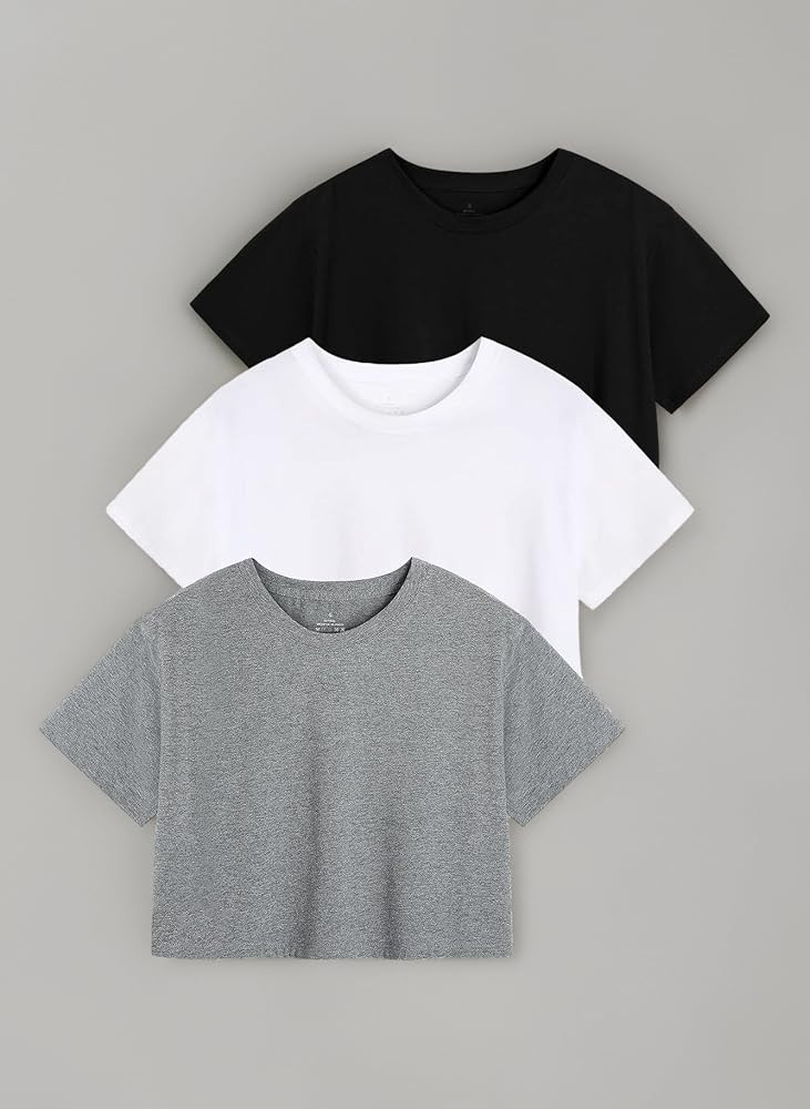 Star Vibe 3 Pack Cotton Crop Tops Gym for Women Round Neck Cropped Athletic Top Workout Yoga Tops... | Amazon (UK)