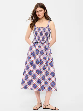 Fit & Flare Smocked-Bodice Midi Dress | Old Navy (US)