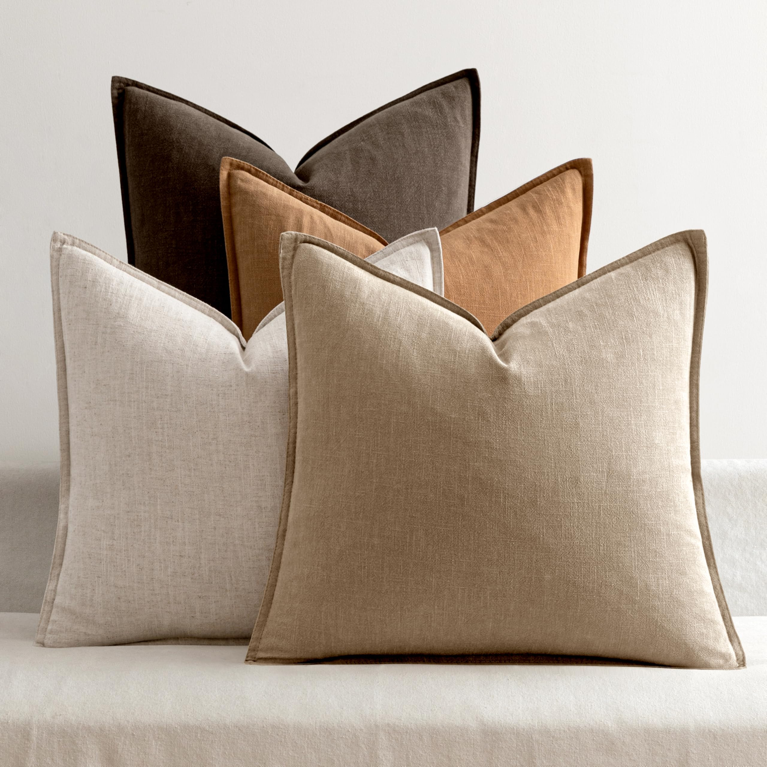 MIULEE Neutral Brown Linen Pillow Covers Pack of 4 Decorative Nautral Solid Fall Throw Pillow Cov... | Amazon (US)