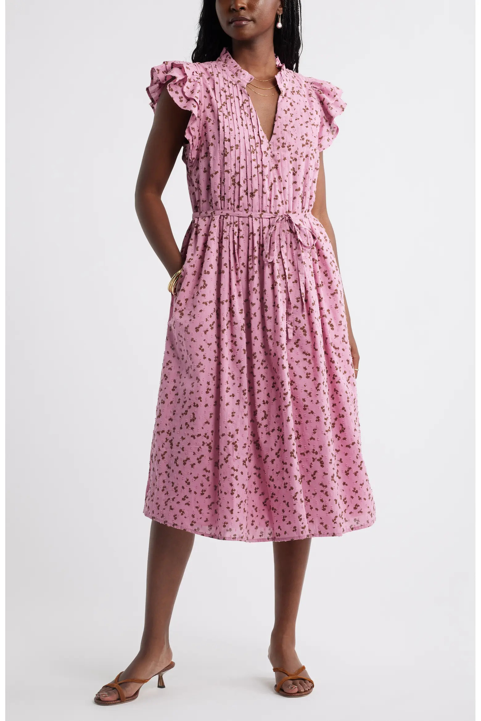 Ruffle Tie Waist Midi Dress (Women) | Nordstrom | Nordstrom