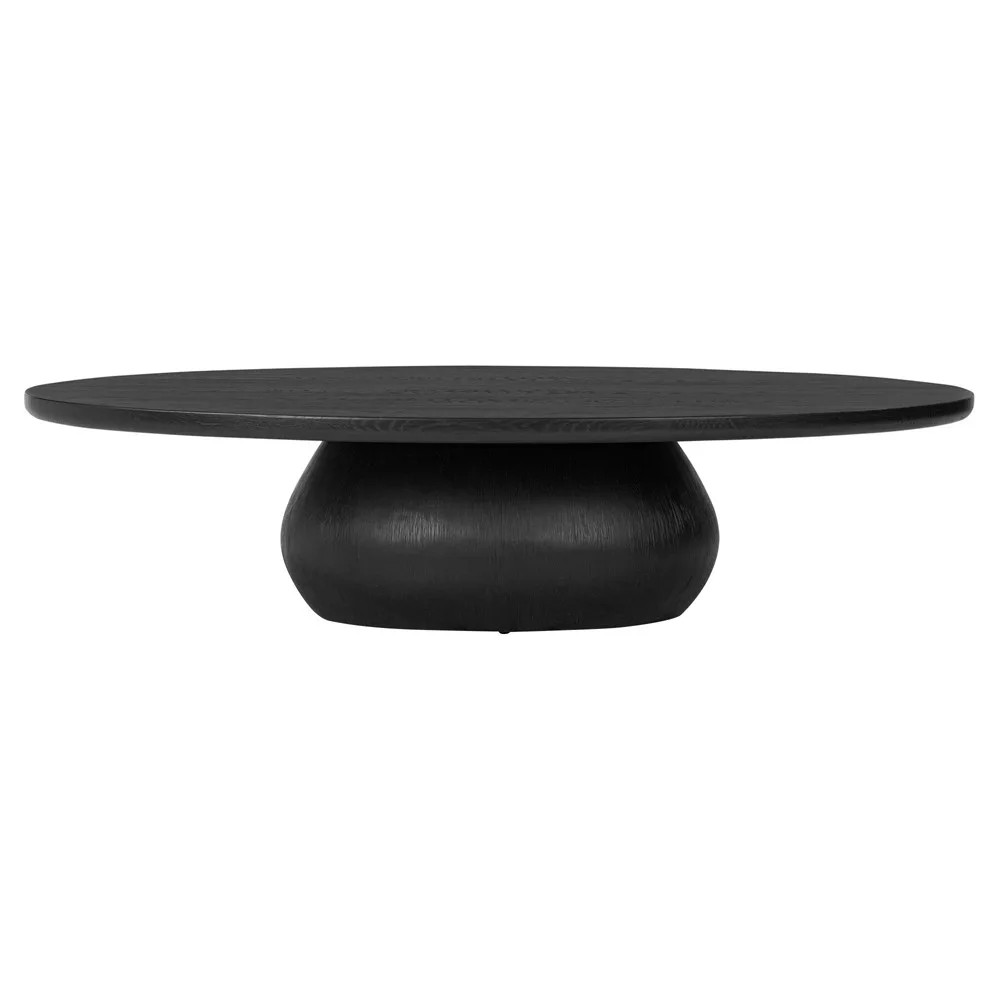 Kornelia Modern Classic Black Oak Wood Oval Coffee Table | Kathy Kuo Home