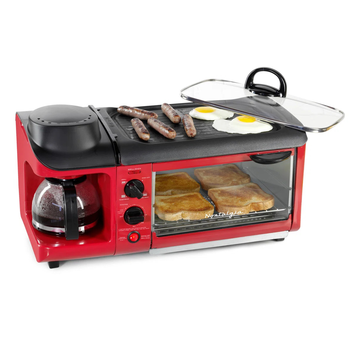 Nostalgia Retro 3-in-1 Family Size Electric Breakfast Station, Coffeemaker, Griddle, Toaster Oven... | Wayfair North America