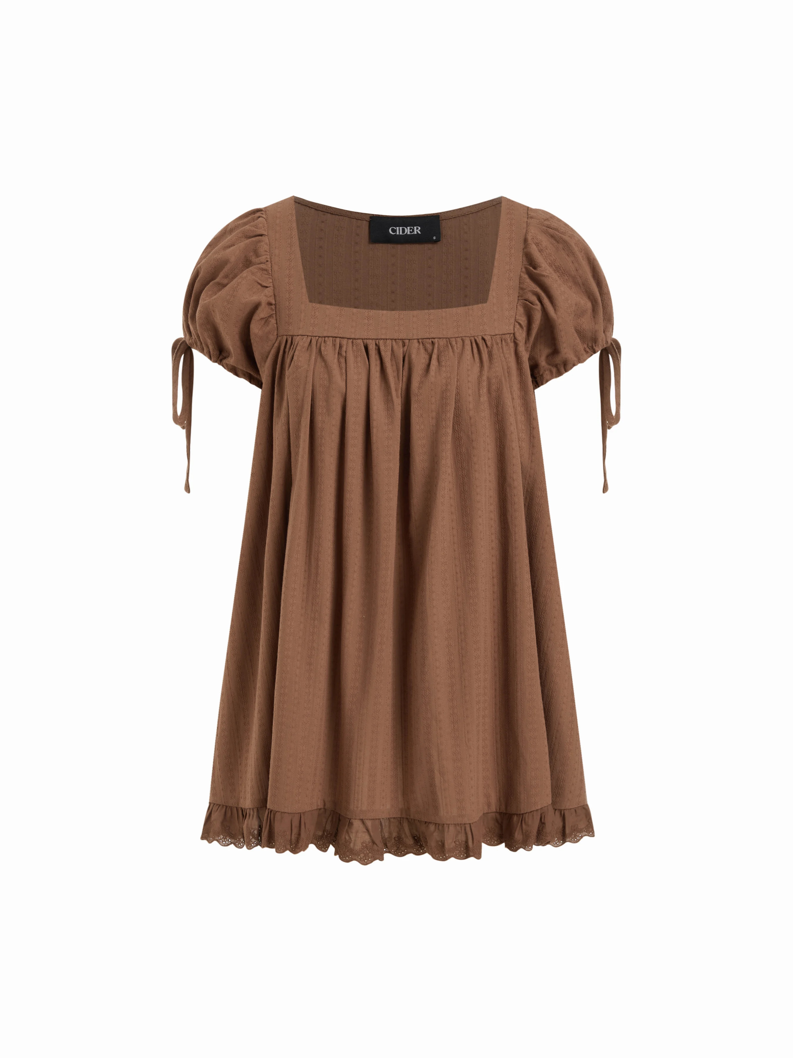 Square Neck Solid Ruffle Knotted Short Sleeve Blouse | Cider