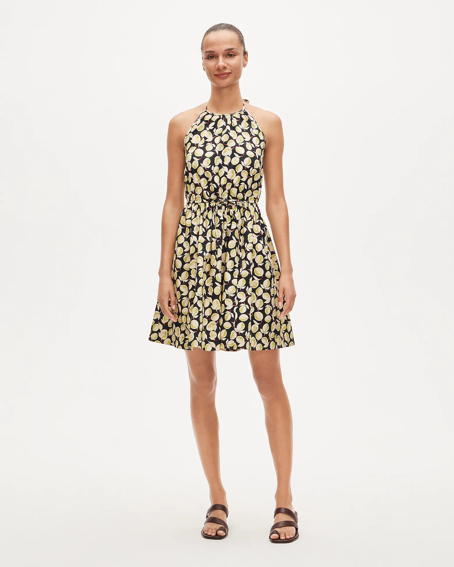 Halter dress in lemon-print cotton poplin | J. Crew US