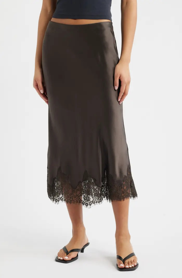 Carolina Lace Trim Silk Midi Skirt | Nordstrom