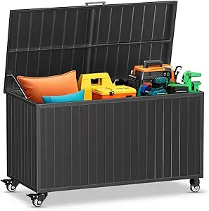 135 Gallon Outdoor Storage Box with Swivel Wheels, Waterproof Aluminum & Polylumber Deck Box, Pat... | Amazon (US)
