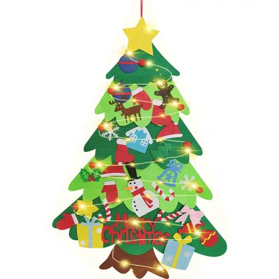 32Pcs DIY Felt Christmas Tree Set with Led String Lights,Artificial Wall-Mounted Ornaments | Wayfair Professional
