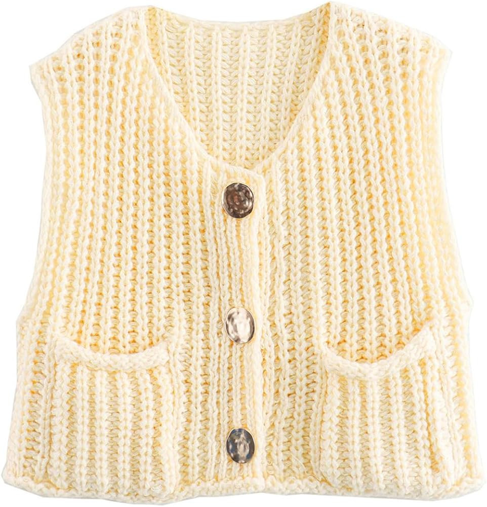 Damen Pullunder Ärmellos Kurz Einfarbig Strickweste mit Knöpfen Elegant Pullover Damen Sweater ... | Amazon (DE)