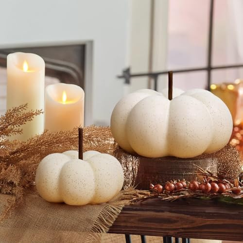 Fall Ceramic Pumpkin-Shaped Ornaments - 2Pcs Table Decor for Thanksgiving, Wedding Parties, Holiday - Modern Minimalist Decoration, Fake Statues for Decorating | Amazon (US)