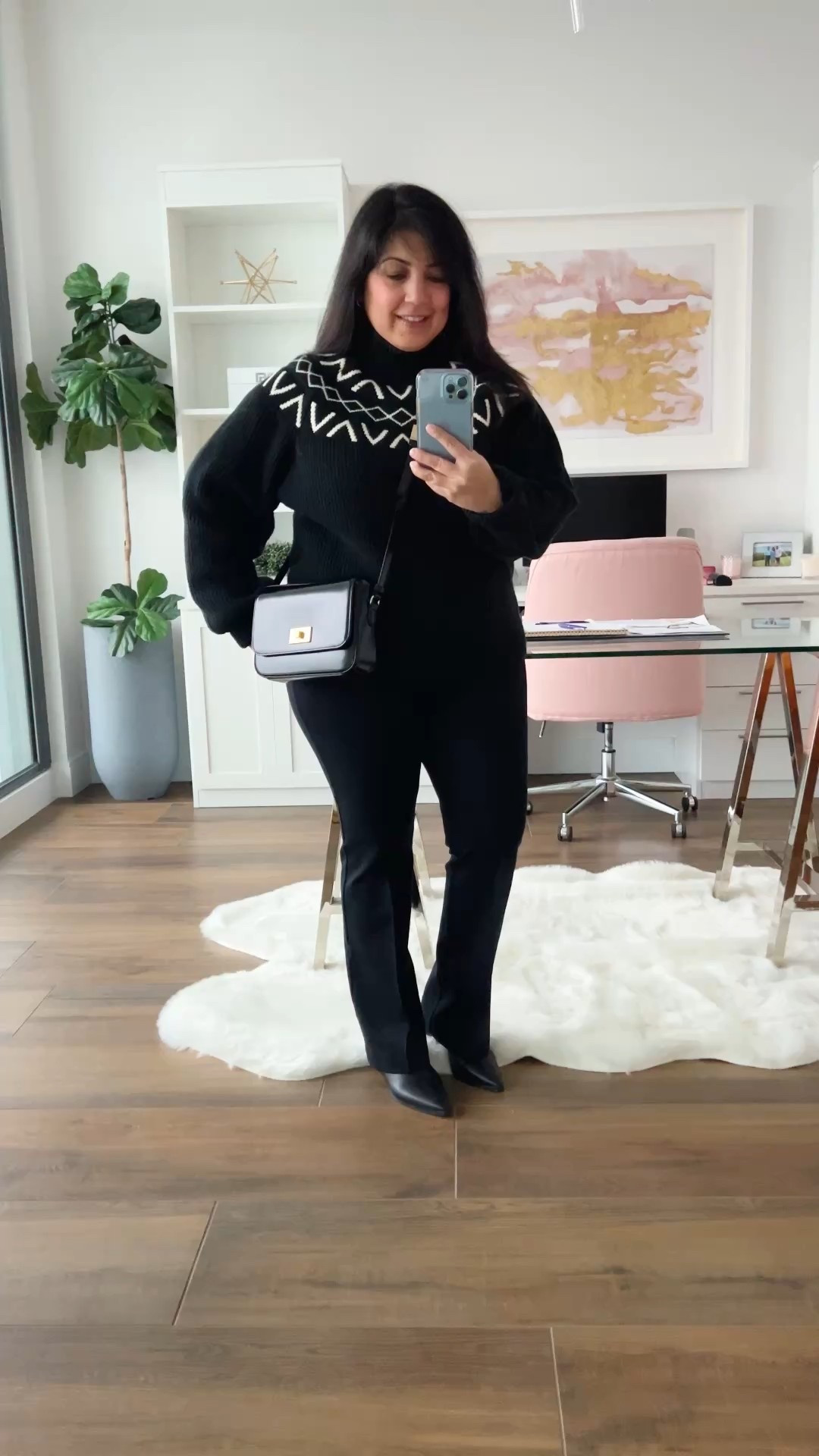 Winter outfit for lots of occasions! Makes a great work outfit, everyday outfit, dinner outfit or even a date night outfit when it’s cold! 

Varley sweater size large. 
Spanx Micro Flare pants size XL petite. J. Crew Edie Italian leather crossbody bag. Marc Fisher black booties no longer available but linked similar. 

#LTKOver40 #LTKMidsize #LTKGiftGuide