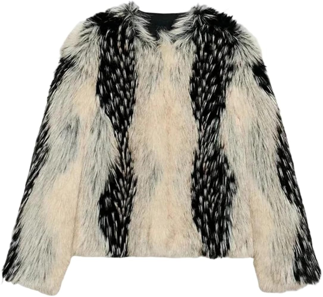 Ladies' autumn and winter faux fur coat elegant O-neck single breasted long sleeved warm coat jac... | Amazon (US)