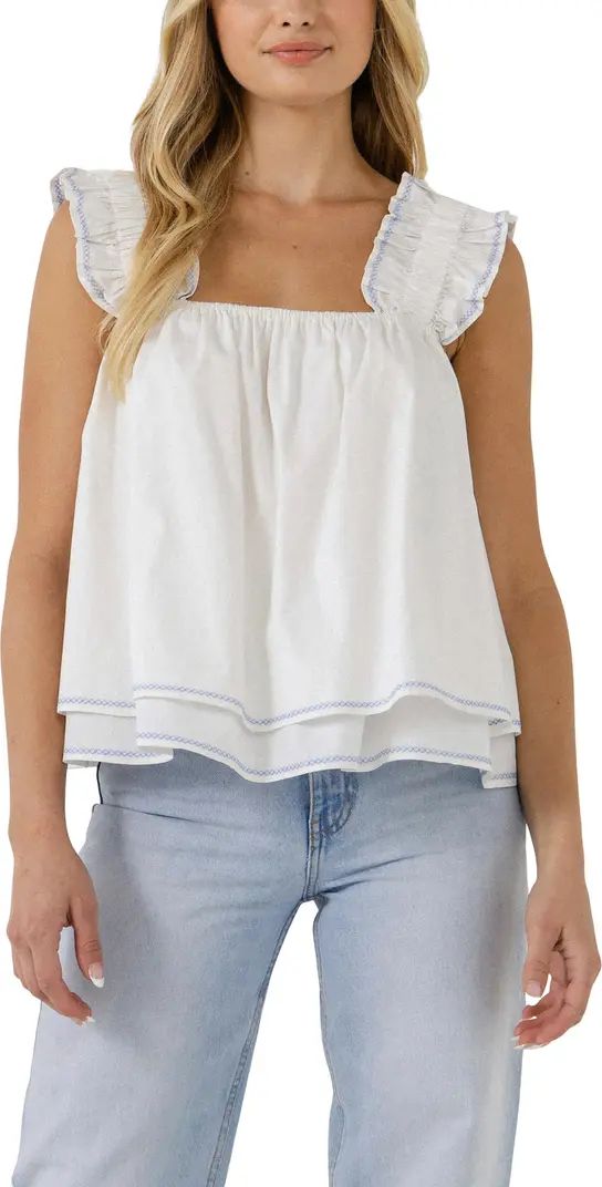 English Factory Contrast Embroidered Tiered Tank | Nordstrom | Nordstrom