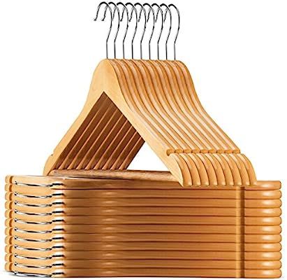 High-Grade Wooden Suit Hangers (20 Pack) - Smooth Finish Solid Wood Coat Hanger with Non Slip Pan... | Amazon (US)