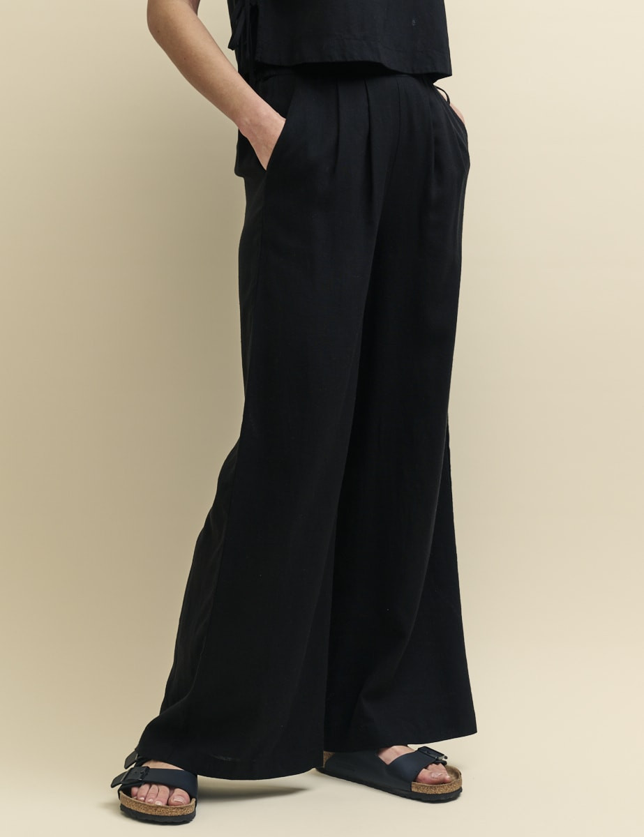 Black Linen-blend Wide Leg Trousers | Nobody's Child