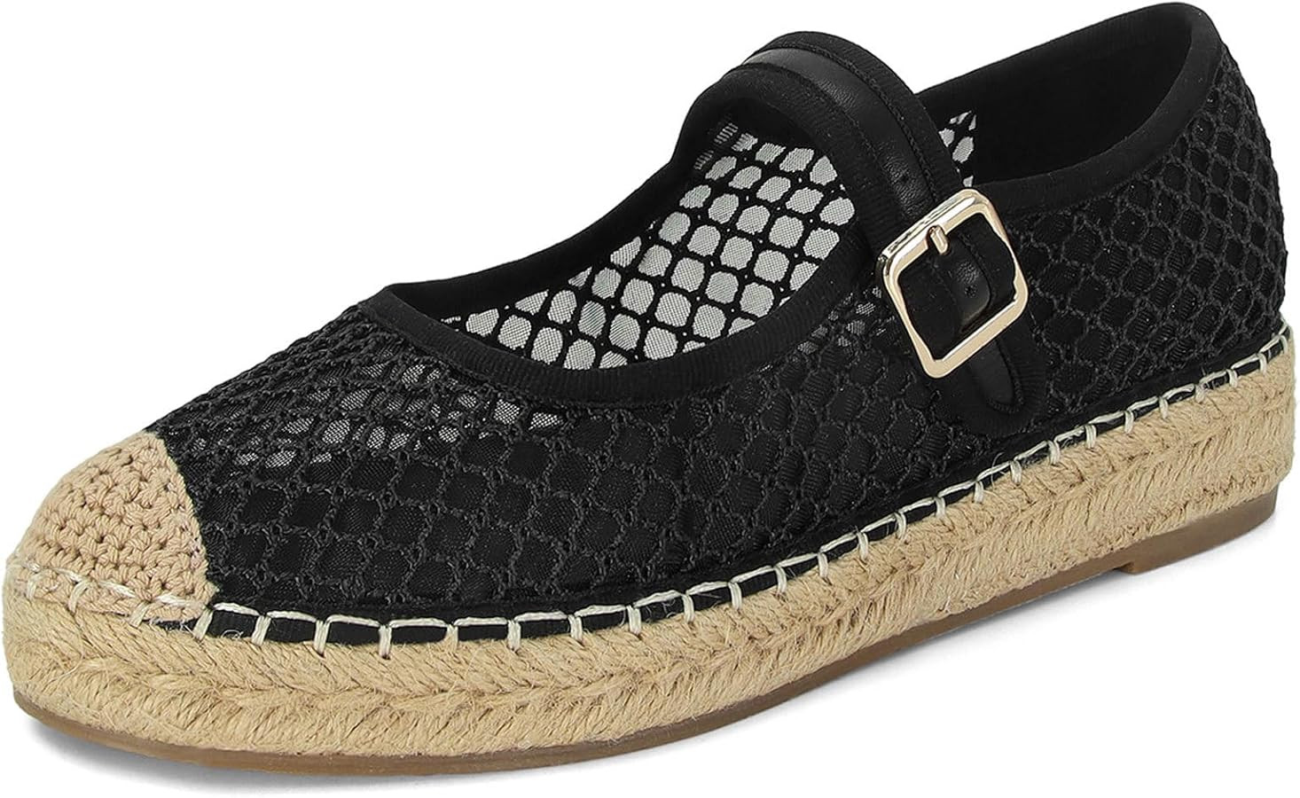 Platform Mary Jane Flats for Women Mesh Comfort Woven Raffia Espadrilles Flats Summer Dressy Buck... | Amazon (US)