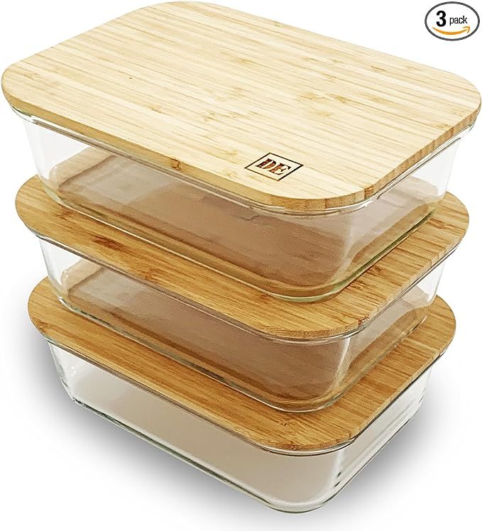 DE Glass Food Storage Containers with Bamboo Lids (3 Pack, 51 Ounce) Eco Friendly Meal Prep Conta... | Amazon (US)