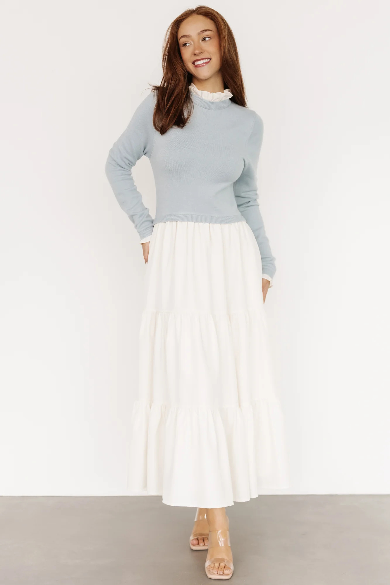 Sophie Sweater Dress | Light Blue + Ivory | Baltic Born