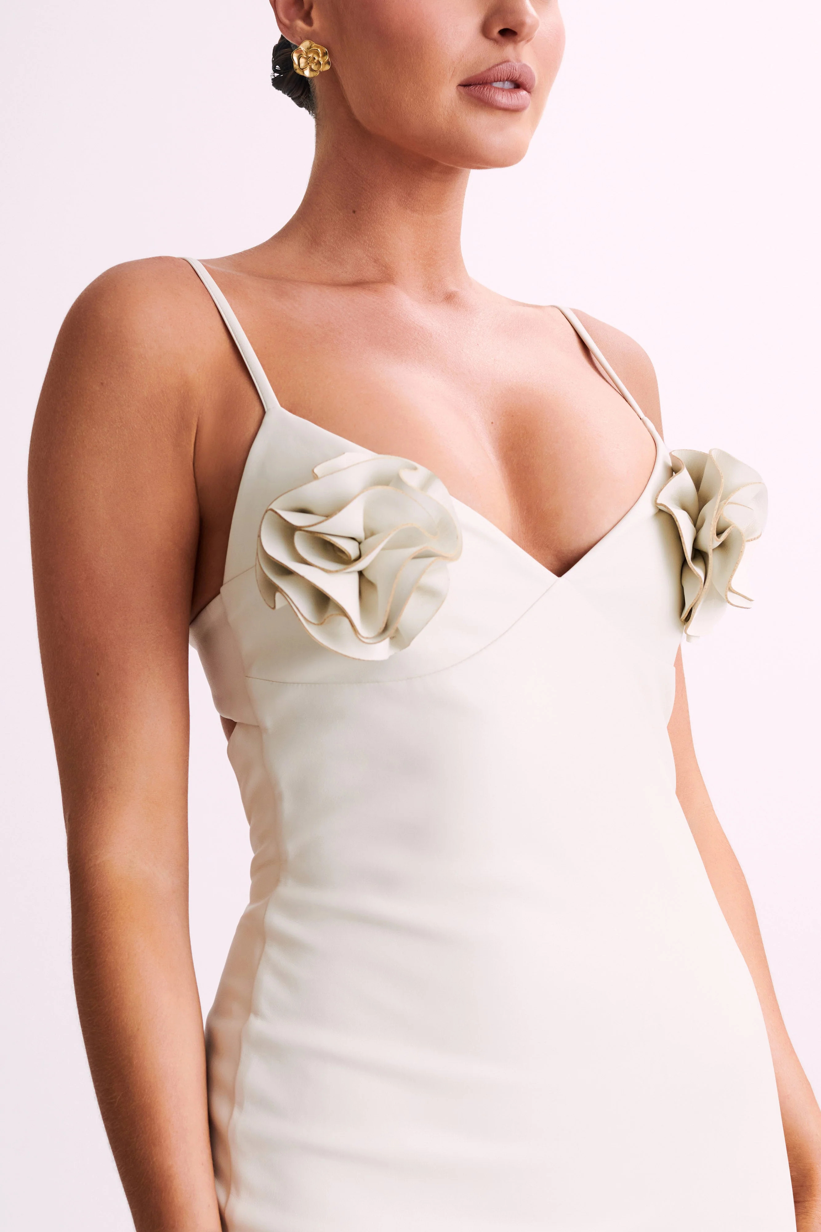 Mariam Faux Leather Rose Midi Dress - Ivory | MESHKI US