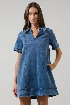 Rosalind Denim Shift Mini Dress | Sugarlips