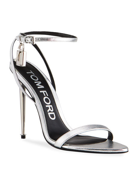 Padlock Metallic Stiletto Sandals | Neiman Marcus