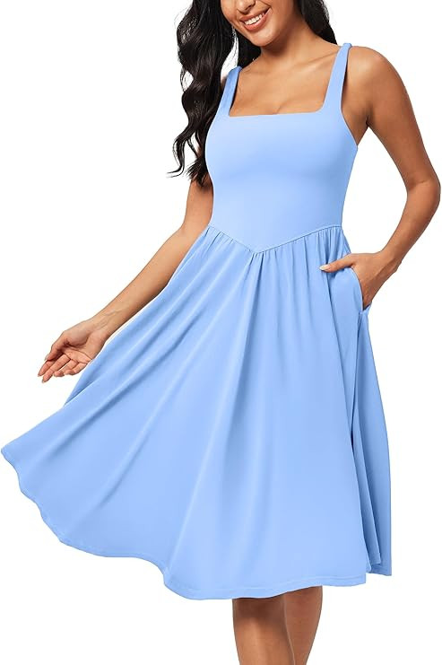 IUGA Sundresses for Women 2025 Summer Dress with Built in Shorts & Bra Spaghetti Strap Midi Casua... | Amazon (US)
