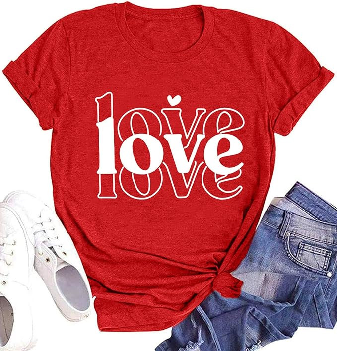 Valentine Day Shirt for Women Love Heart Graphic Shirts Causl Loose Short Sleeve Summer Tops | Amazon (US)