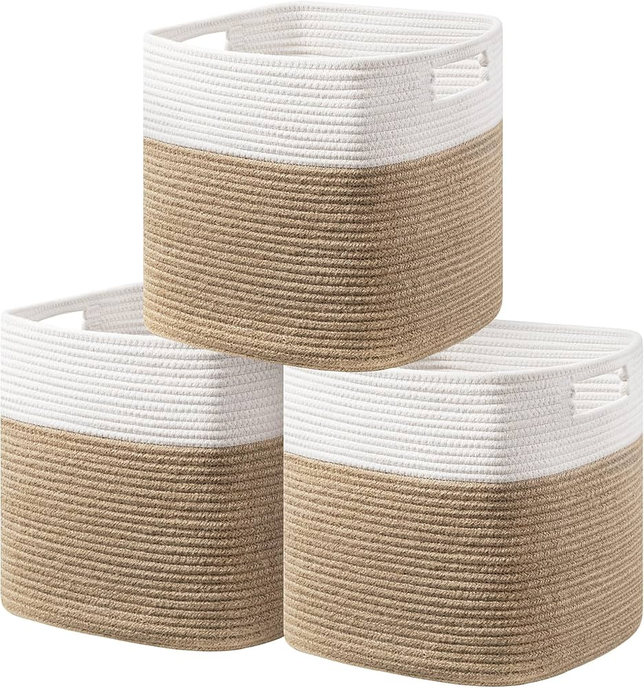 UBBCARE Set of 3 Cotton Rope Basket 11 X 10.5 X 10.5 Inches, Woven Storage Baskets for Shelves, O... | Amazon (US)