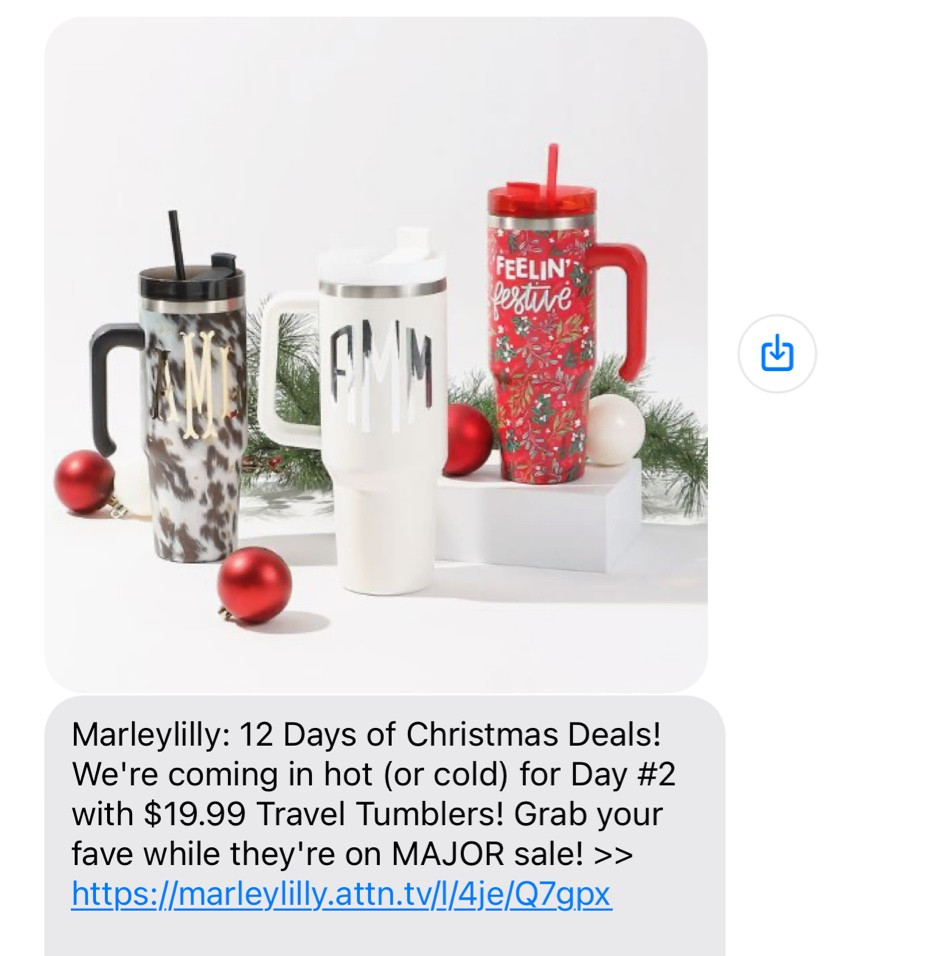 Marleylilly daily deal. - $19.99 tumblers! The Christmas one is adorable 

#LTKHoliday #LTKSeasonal #LTKsalealert