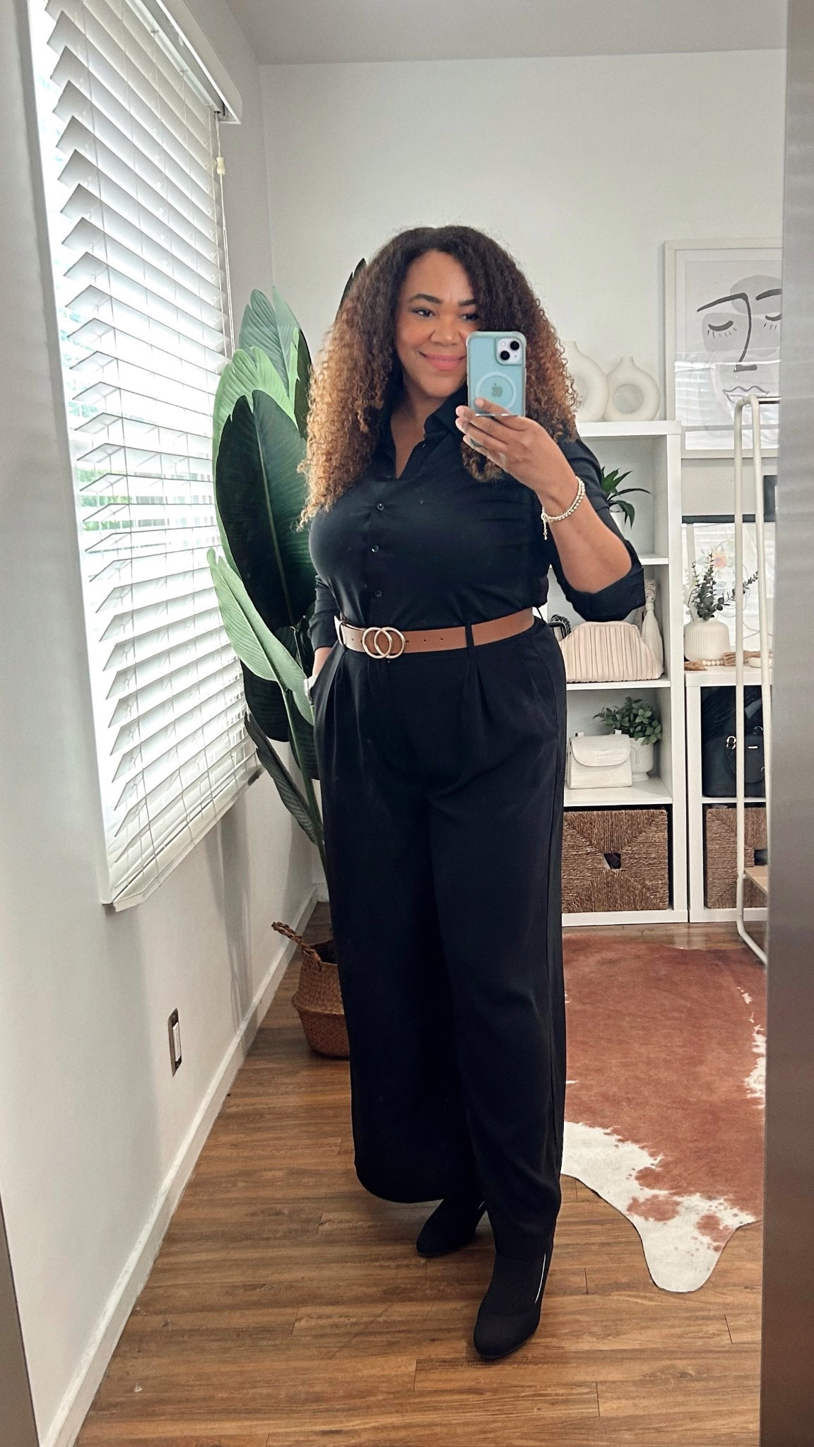 Wore these wide leg pants with a button up shirt with a pop of camel for a professional event! 

#LTKOver40 #LTKMidsize #LTKWorkwear