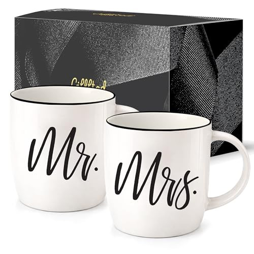 Triple Gifffted Mr and Mrs Coffee Mugs Couples Gifts Ideas for Christmas Wedding Anniversary Engagement Valentines,his Hers Present,husband Wife,him Her,men Women,bride Groom,newlyweds,ceramic 380ml | Amazon (US)