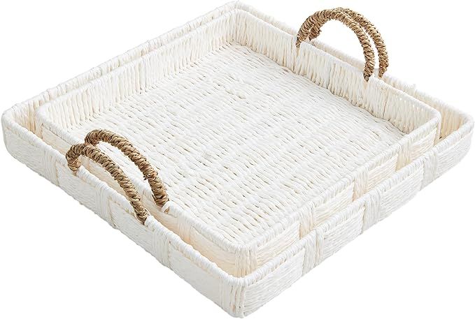 Mud Pie White House Nested Woven Trays; Small 12" x 12" | Large 14" x 14" | Amazon (US)