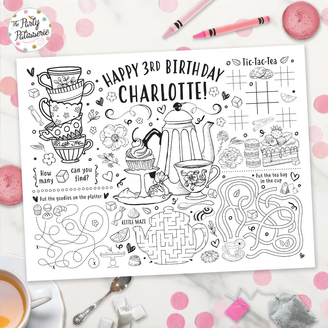 Tea Party Coloring Placemat Personalized Tea Time - Etsy | Etsy (US)